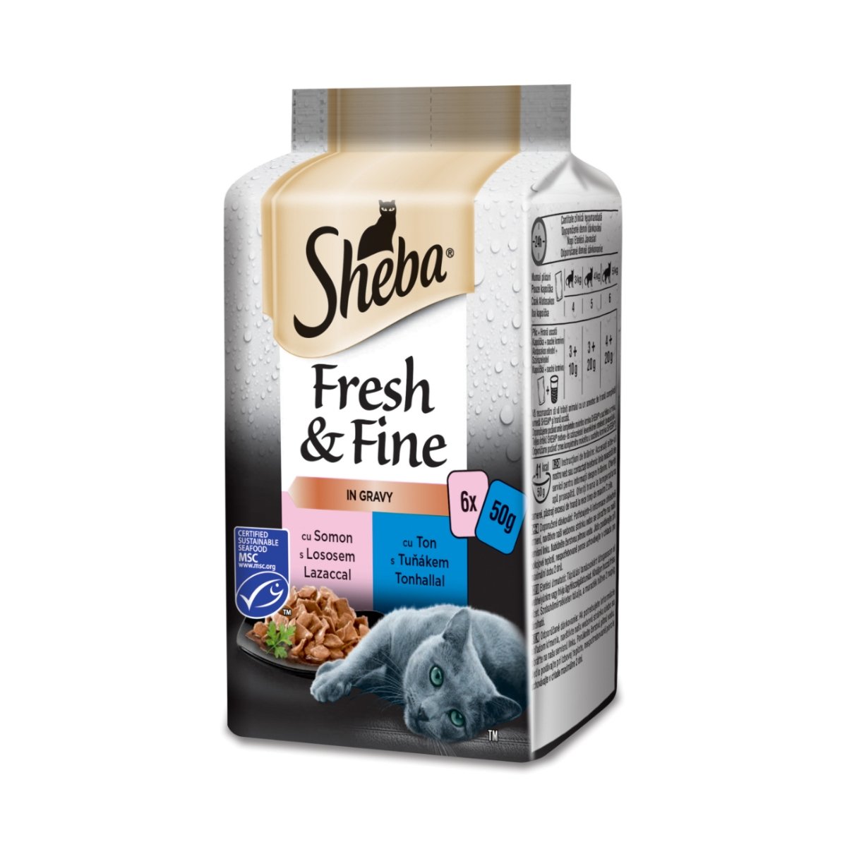 SHEBA Fresh & Fine Selectii, Pește, plic hrană umedă pisici, (în sos), multipack, 50g x 6buc - 1 | YEO