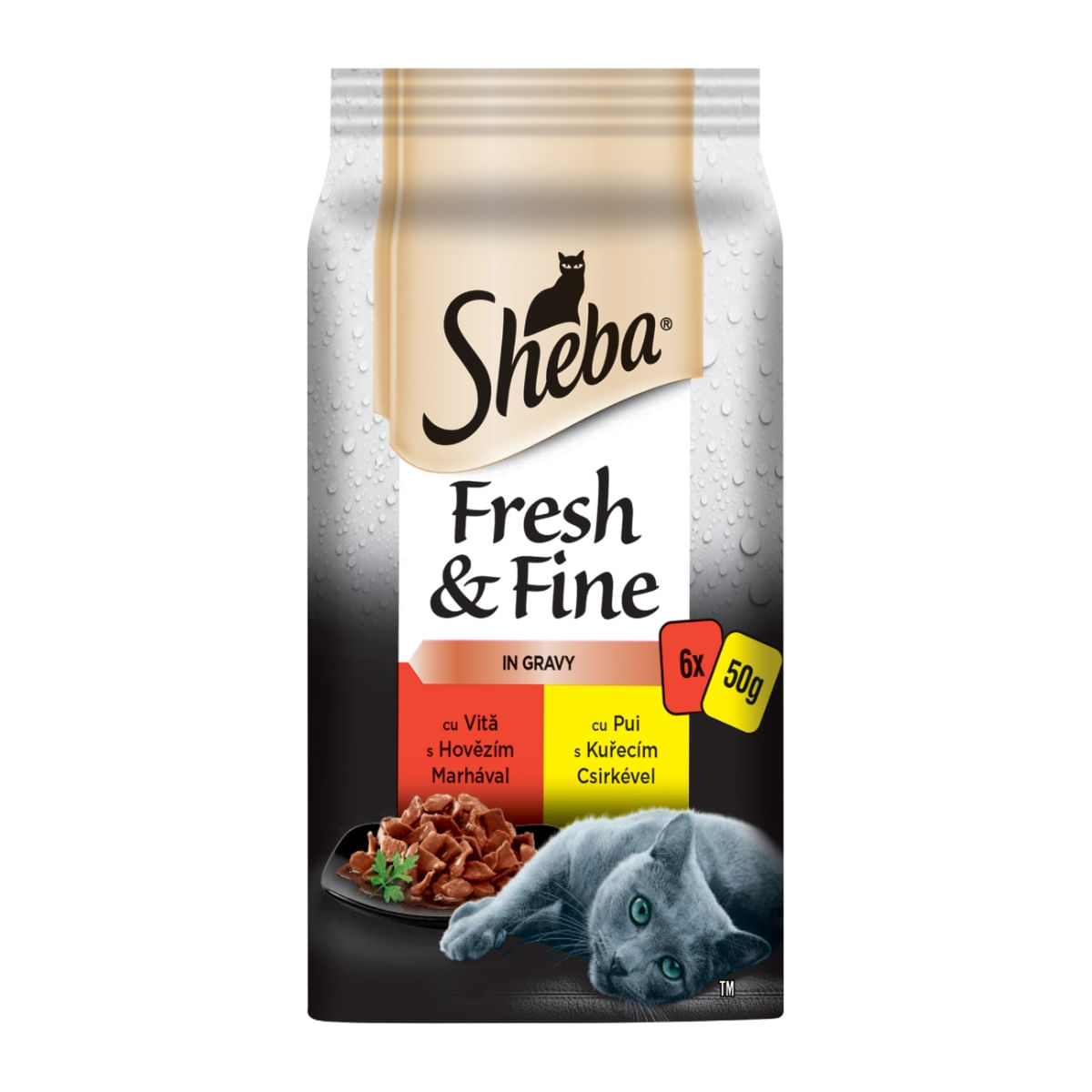 SHEBA Fresh & Fine Selectii Mixte, Vită și Pui, plic hrană umedă pisici, (în sos), multipack, 50g x 6buc - 1 | YEO