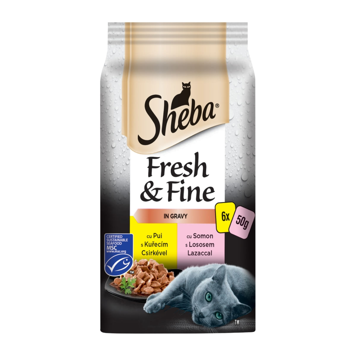 SHEBA Fresh & Fine Selectii, Pasăre și Pește, plic hrană umedă pisici, (în sos), multipack, 50g x 6buc - 1 | YEO