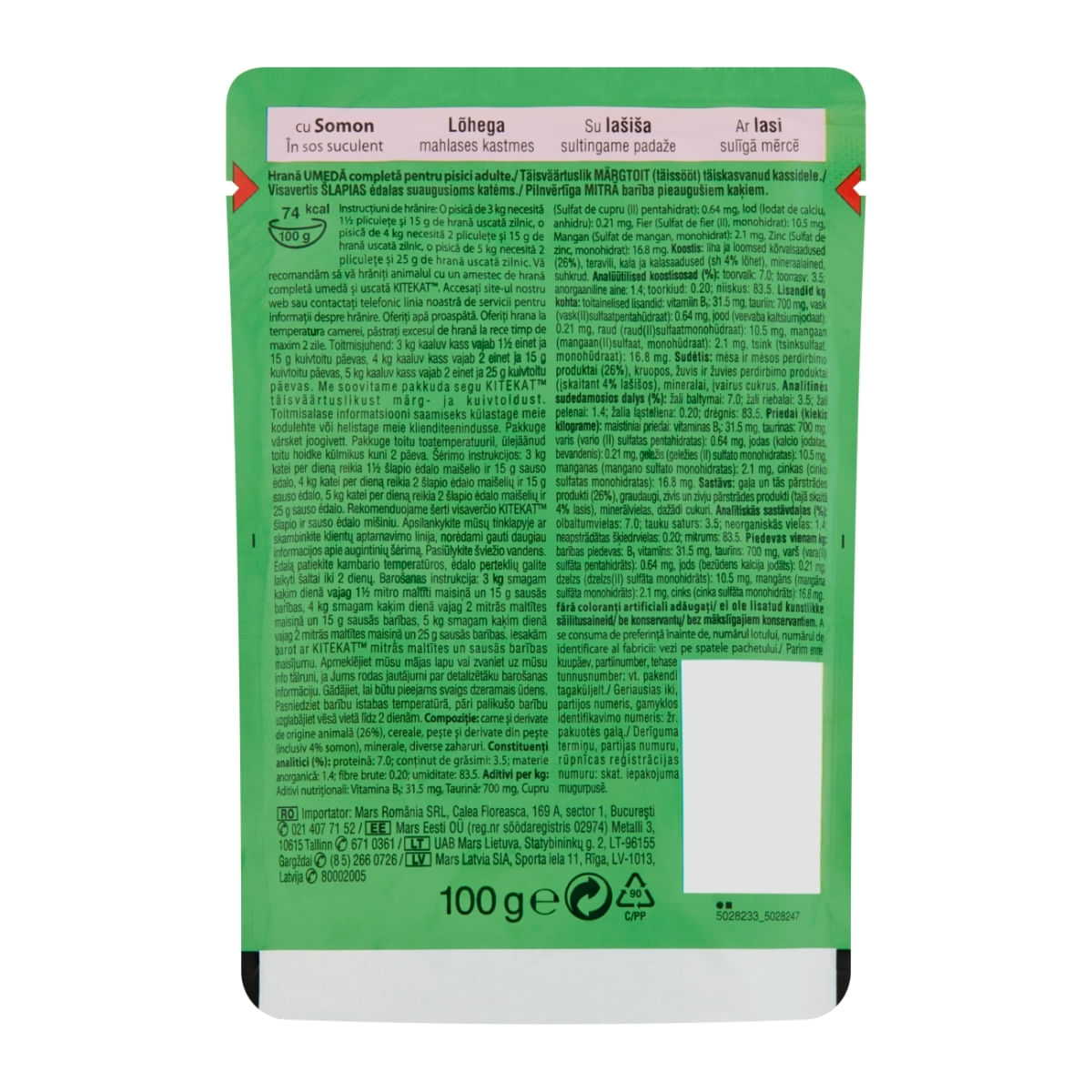 KITEKAT Natural Vitality, Somon, plic hrană umedă pisici, (în sos), 100g