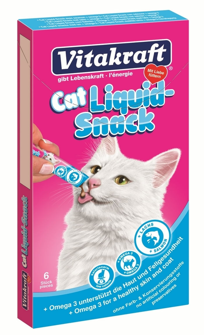 Snack Vitakraft Cat Liquid Somon si Omega 3, 6x15 g