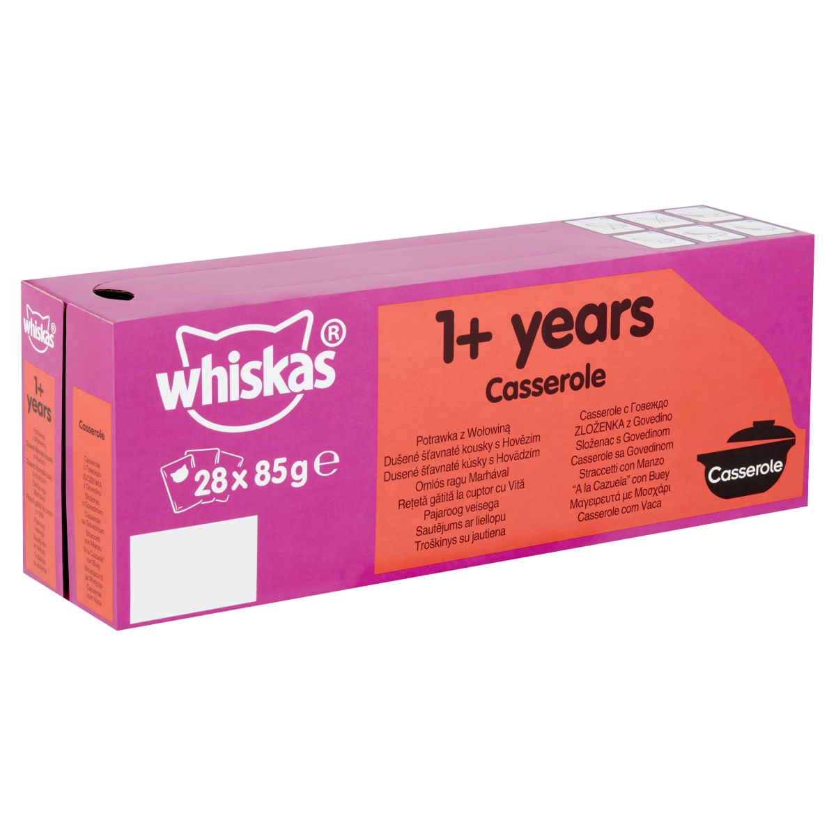 WHISKAS Casserole, Vită, hrană umedă pisici, (în aspic) WHISKAS Casserole, Vită, plic hrană umedă pisici, (în aspic), 85g