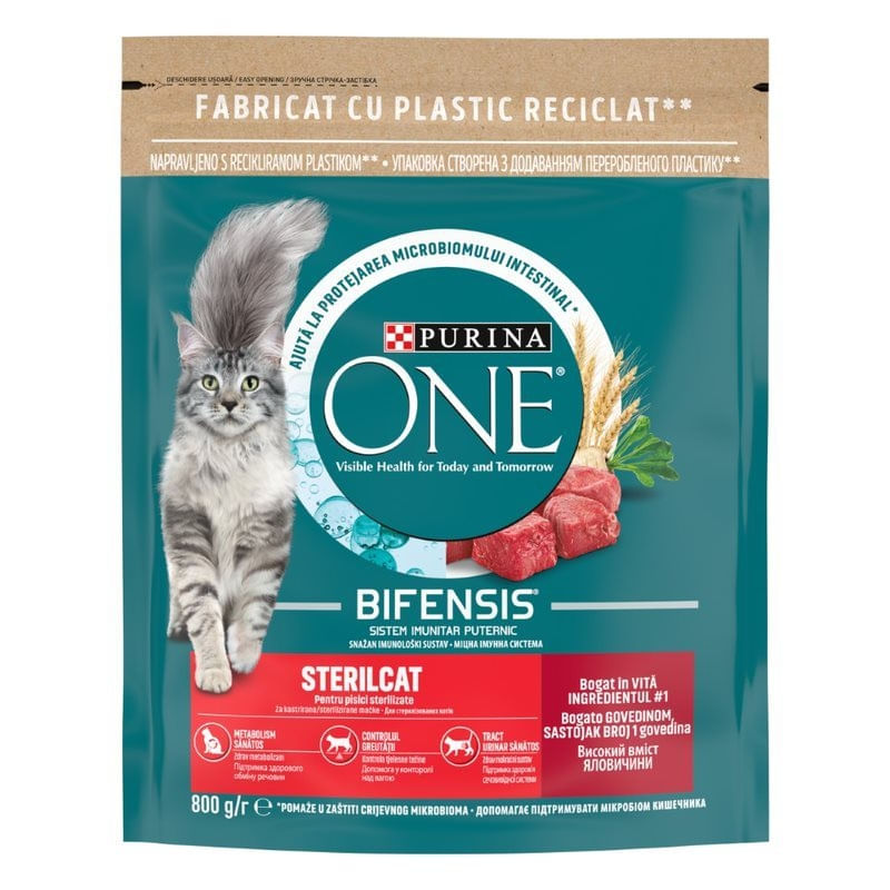 PURINA One Sterilcat, Vită cu Grâu, hrană uscată pisici sterilizate, 800g