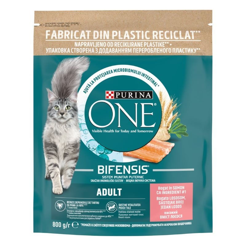 PURINA One Adult, Somon cu Cereale Integrale, hrană uscată pisici, 800g