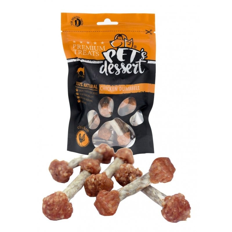 PET\'S DESSERT Dumbbell, XS-XL, Pui, punguță recompense fără cereale câini, 500g