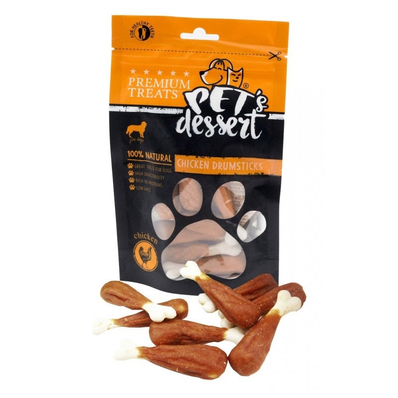 PET\'S DESSERT Drumsticks, XS-XL, Pui, punguță recompense fără cereale câini, 500g