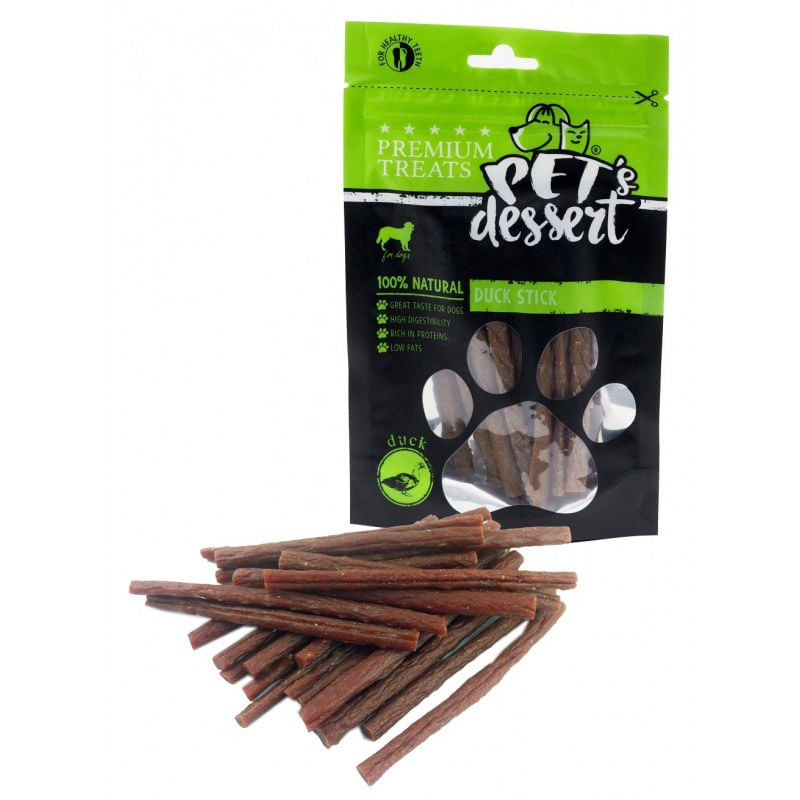 PET\'S DESSERT Stick, XS-XL, Rață, punguță recompense fără cereale câini, 80g