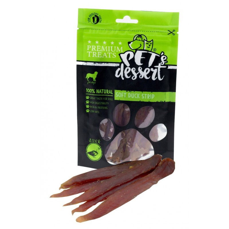 PET\'S DESSERT Soft Strip, XS-XL, Rață, punguță recompense fără cereale câini, 80g