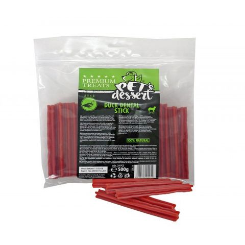 PET'S DESSERT Dental Stick, XS-XL, Rață, punguță recompense fără cereale câini, 500g