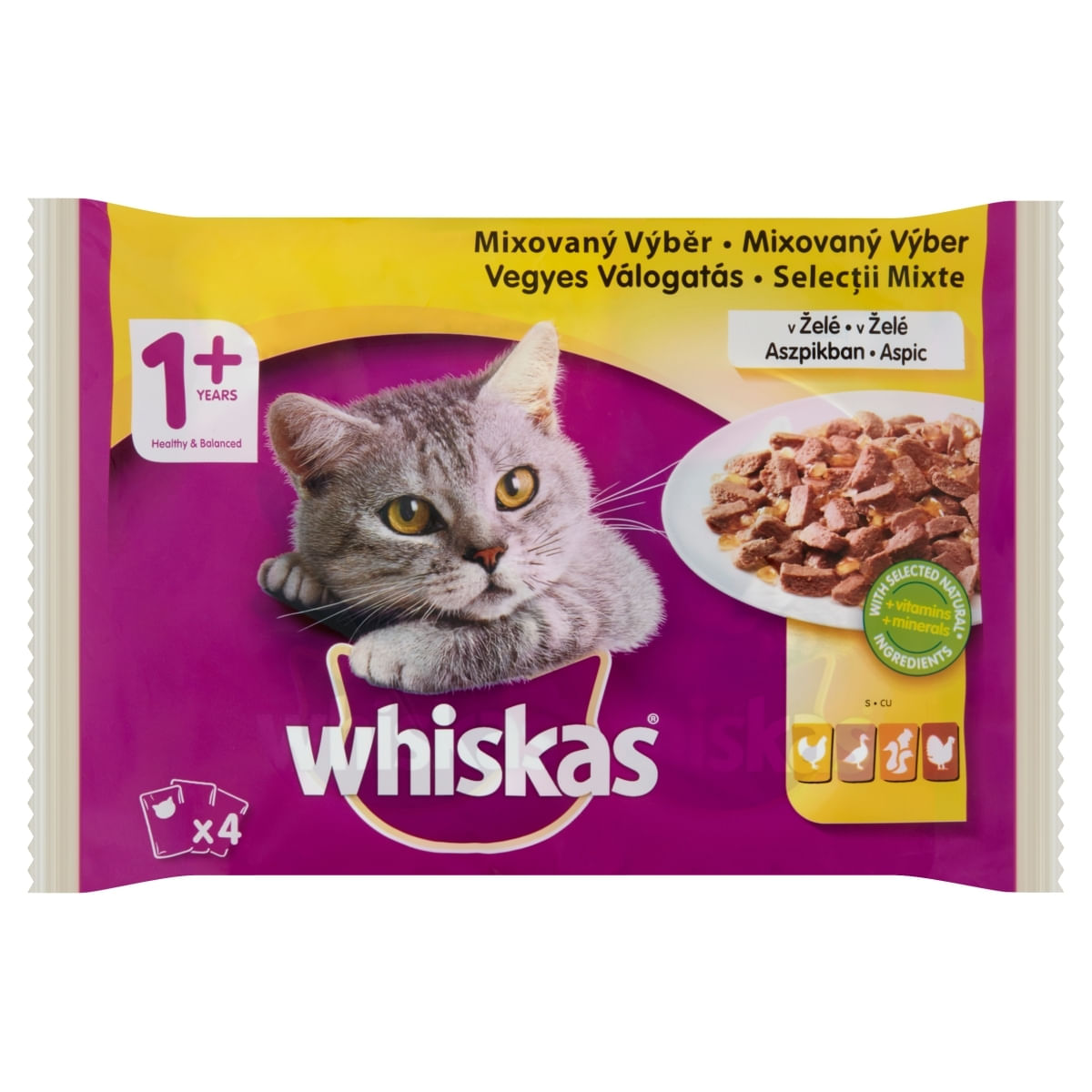 WHISKAS Selecții Pasăre, 4 arome, pachet mixt, hrană umedă pisici, (în aspic) WHISKAS Selecții Pasăre, 4 arome, pachet mixt, plic hrană umedă pisici, (în aspic), 100g x 4 - 1 | YEO