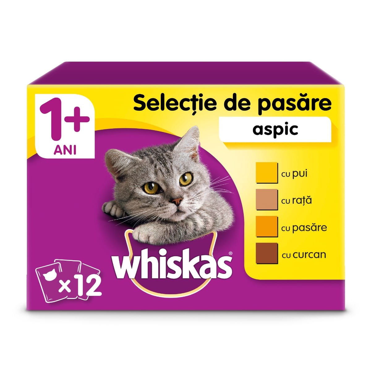 WHISKAS Selecții Pasăre, 4 arome, pachet mixt, hrană umedă pisici, (în aspic) WHISKAS Selecții Pasăre, 4 arome, pachet mixt, plic hrană umedă pisici, (în aspic), 100g x 12