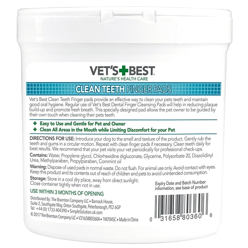 VET\'S BEST Clean Teeth Finger, șervețele igienă orală câini, anti-tartru, împrospătarea respirației, Mentă, cutie, 50buc - 1 | YEO