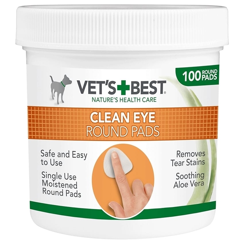 VET\'S BEST Clean Eye, șervețele igiena ochilor câini, anti-pete, Aloe Vera, cutie, 100buc
