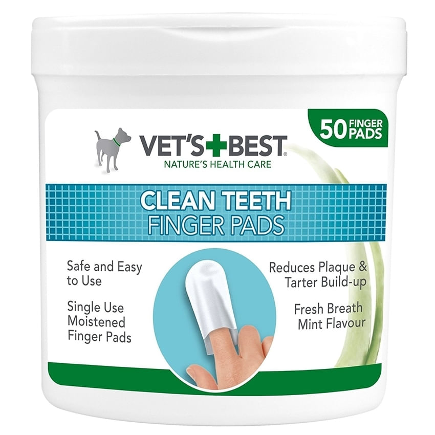 VET\'S BEST Clean Teeth Finger, șervețele igienă orală câini, anti-tartru, împrospătarea respirației, Mentă, cutie, 50buc