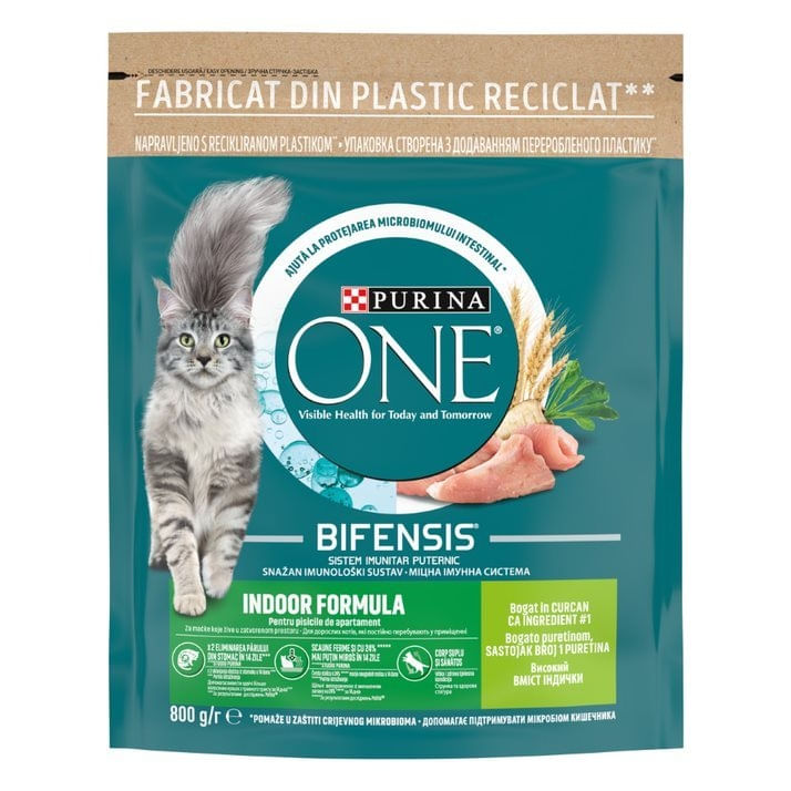 PURINA One Indoor, Curcan cu Cereale Integrale, hrană uscată pisici, 800g