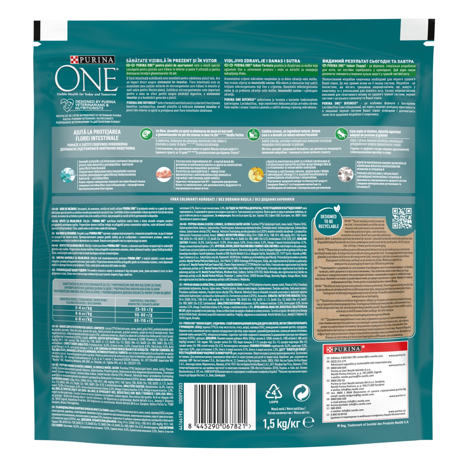 PURINA One Indoor, Curcan cu Cereale Integrale, hrană uscată pisici, 1.5kg