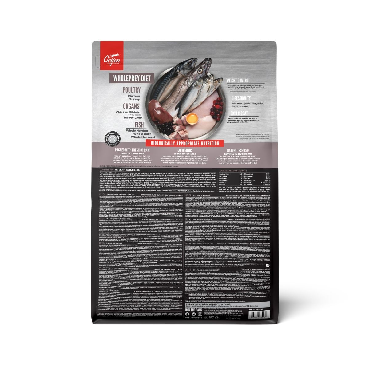 ORIJEN Fit &amp; Trim, Pasăre și Pește, hrană uscată fără cereale pisici, obezitate, 1.8kg