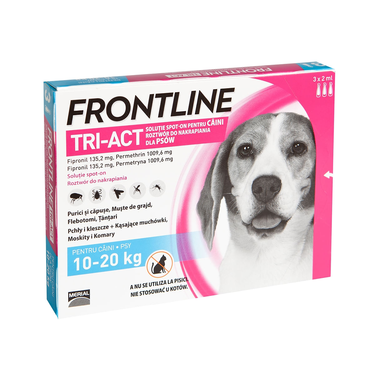 Frontline Tri-Act, solutie spot-on antiparazitară, câini FRONTLINE Tri-Act, spot-on, soluție antiparazitară, câini 10-20kg, 3 pipete