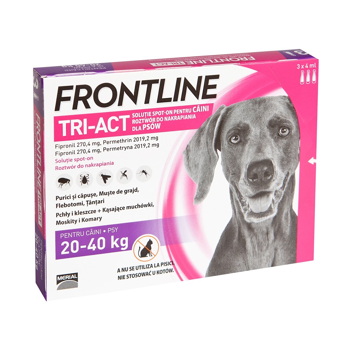 Frontline Tri-Act, solutie spot-on antiparazitară, câini FRONTLINE Tri-Act, spot-on, soluție antiparazitară, câini 20-40kg, 3 pipete - 1 | YEO