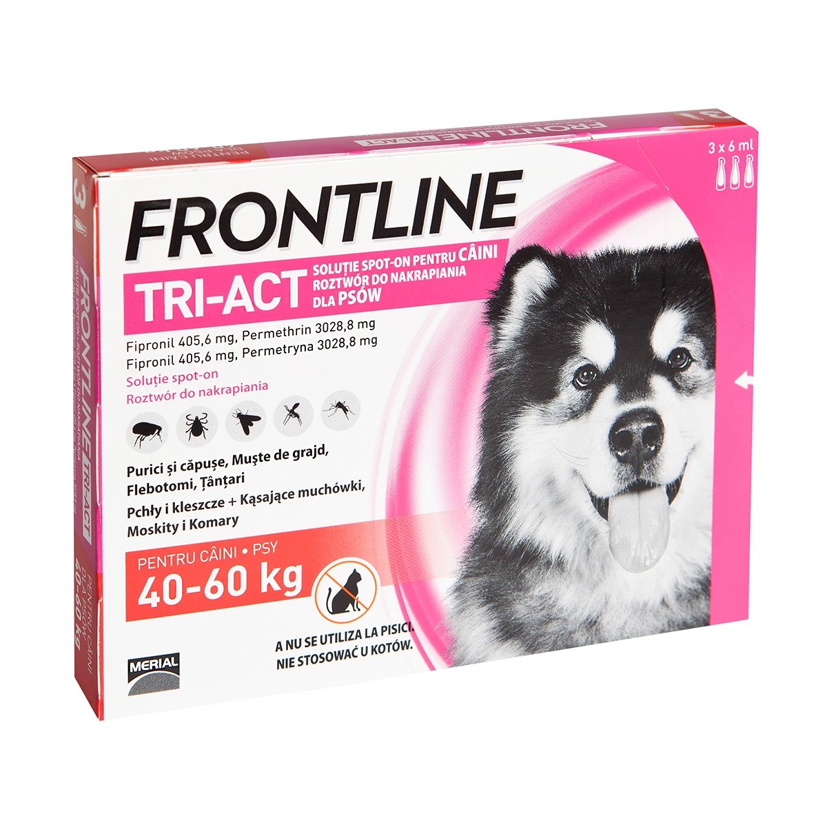 Frontline Tri-Act, solutie spot-on antiparazitară, câini FRONTLINE Tri-Act, spot-on, soluție antiparazitară, câini 40-60kg, 3 pipete - 1 | YEO