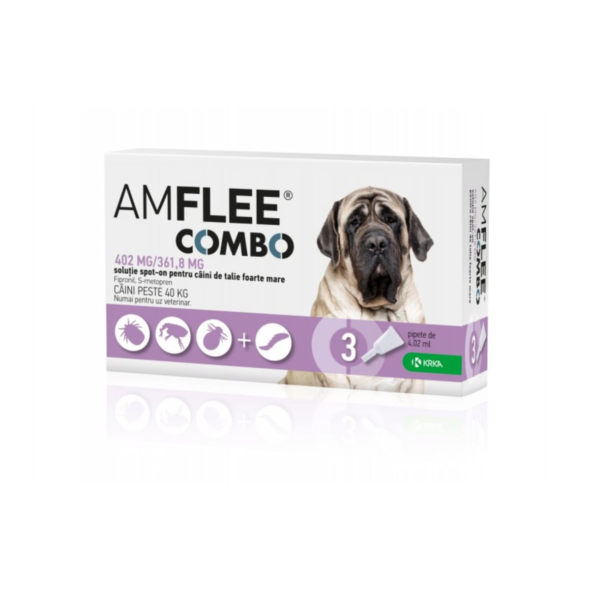 AMFLEE Combo Dog, spot-on, soluție antiparazitară, câini, 3 pipete AMFLEE Combo Dog, spot-on, soluție antiparazitară, câini 40-60 kg, 3 pipete - 1 | YEO