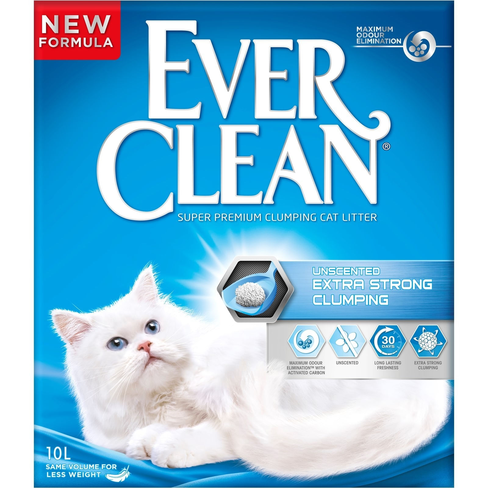 EVER CLEAN Extra Strong, neparfumat, așternut igienic pisici, granule, bentonită, aglomerant, neutralizare mirosuri, 10l