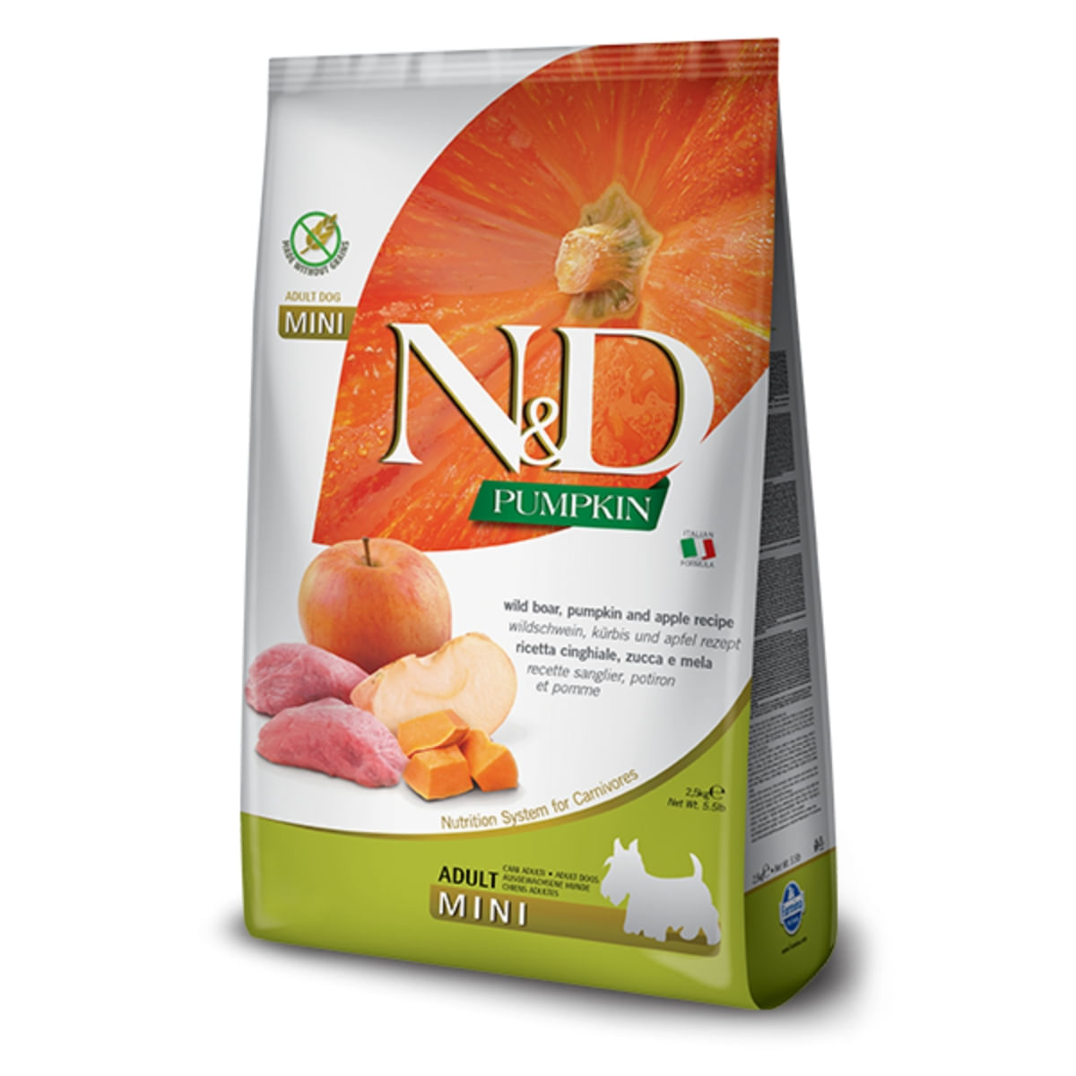 N&D Pumpkin Adult Mini, XS-S, Mistreț și Măr, hrană uscată fără cereale câini, 7kg - 1 | YEO