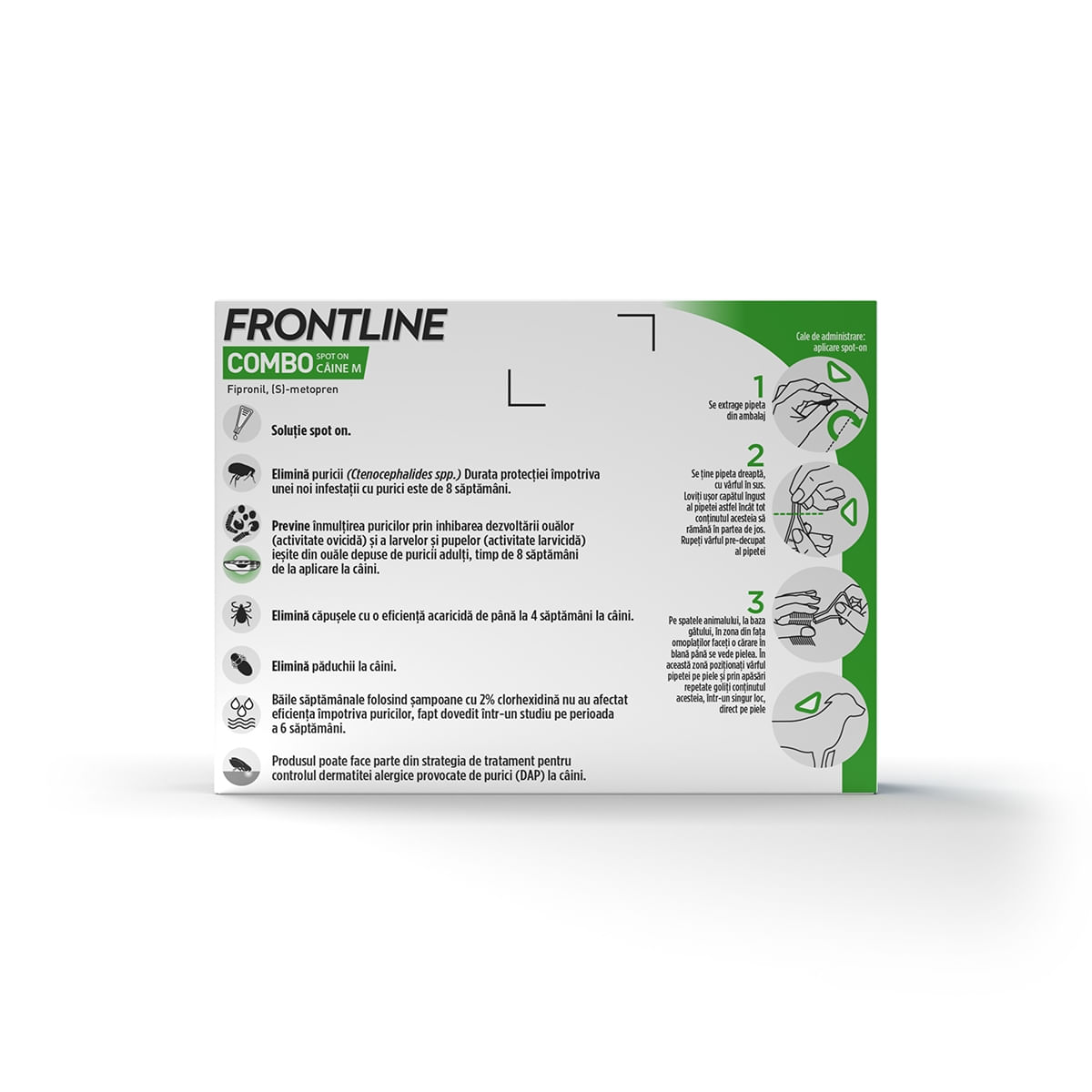 Frontline Combo, soluție spot-on antiparazitara, caini FRONTLINE Combo, spot-on, soluție antiparazitară, câini 10-20kg, 3 pipete - 1 | YEO