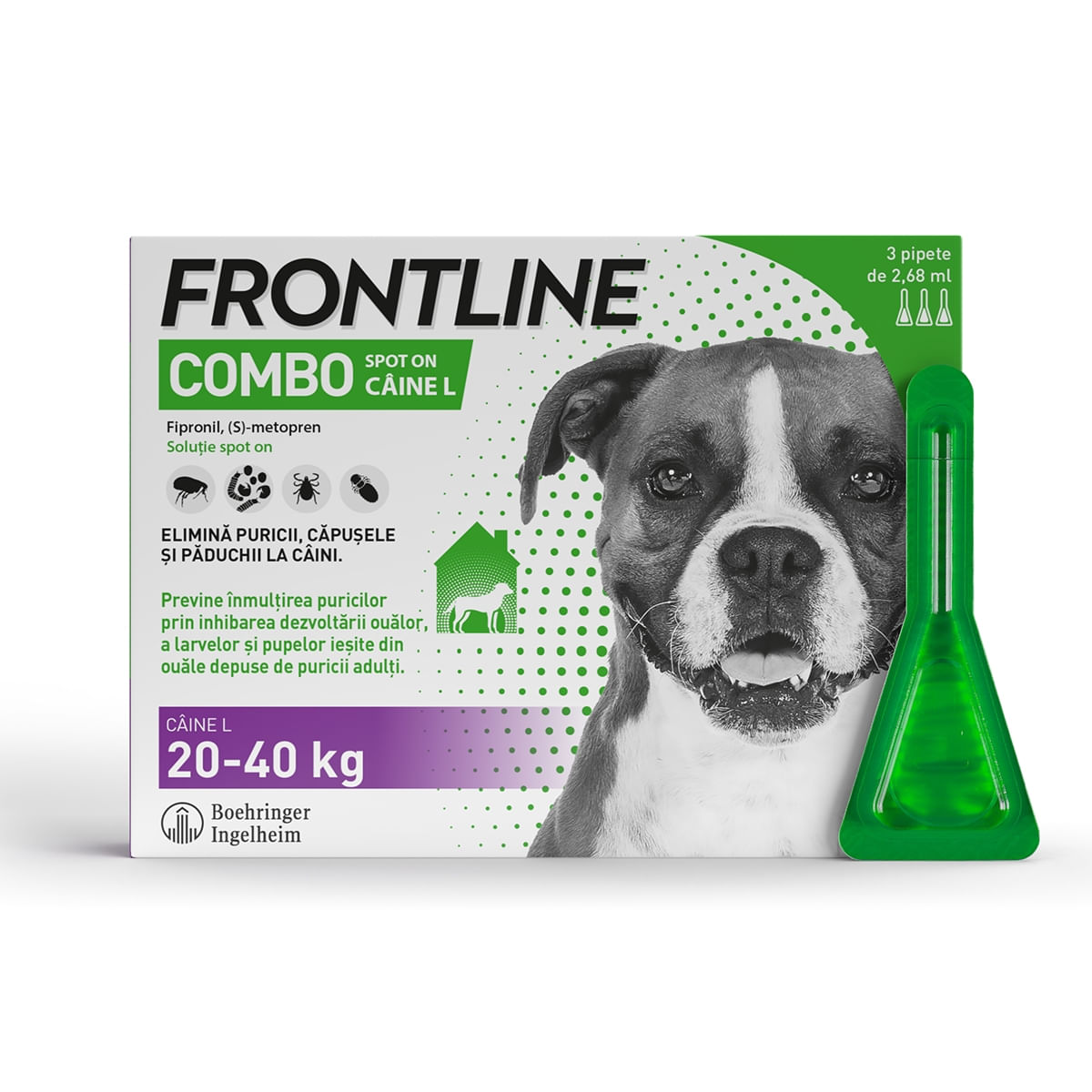 Frontline Combo, soluție spot-on antiparazitara, caini FRONTLINE Combo, spot-on, soluție antiparazitară, câini 20-40kg, 3 pipete - 2 | YEO