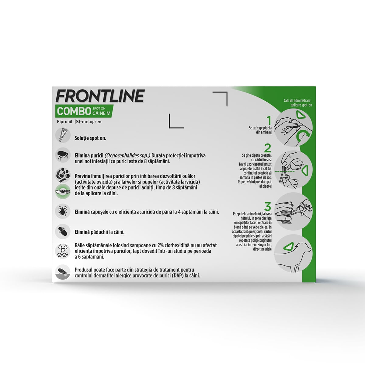 Frontline Combo, soluție spot-on antiparazitara, caini FRONTLINE Combo, spot-on, soluție antiparazitară, câini 2-10kg, 3 pipete - 2 | YEO