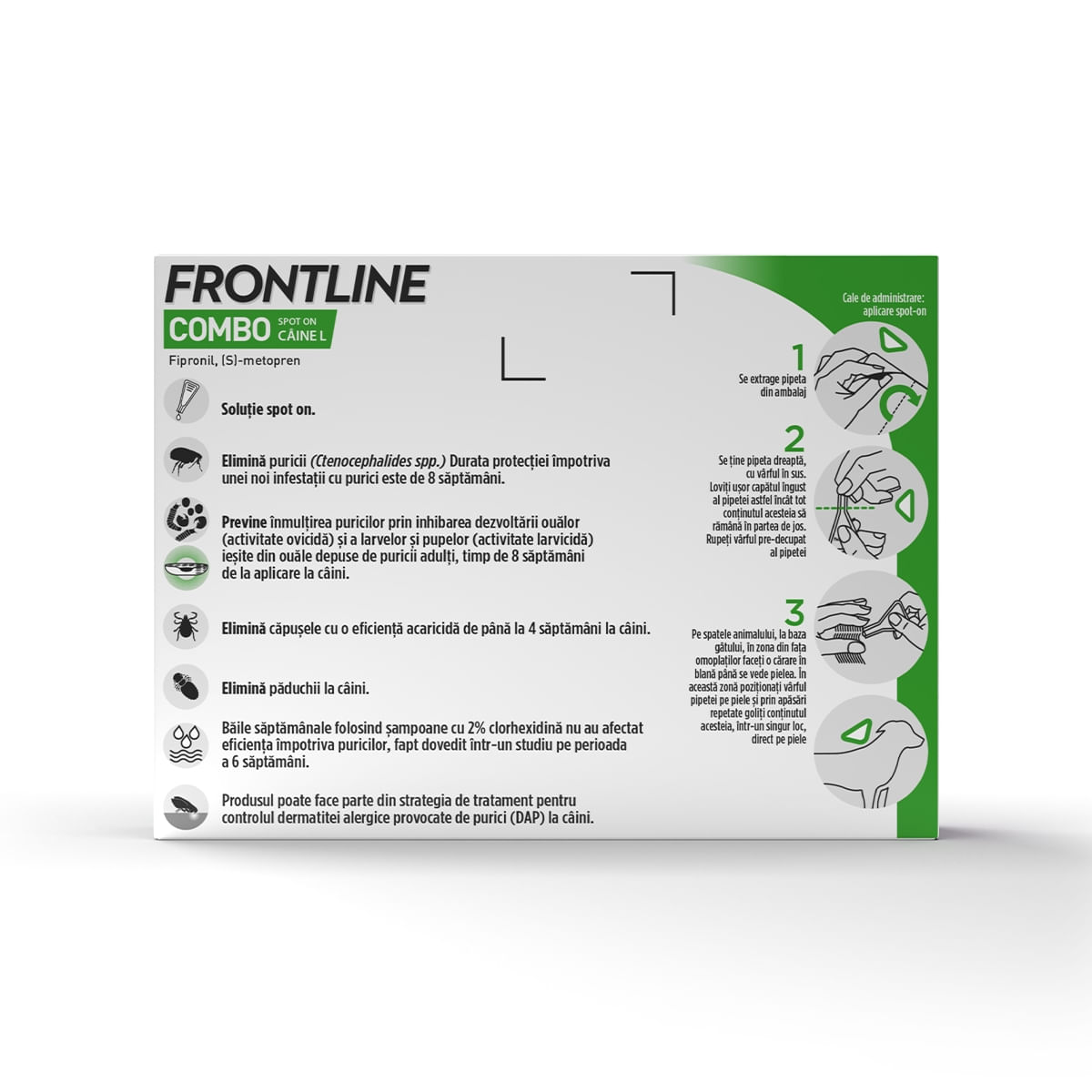 Frontline Combo, soluție spot-on antiparazitara, caini FRONTLINE Combo, spot-on, soluție antiparazitară, câini 20-40kg, 3 pipete - 3 | YEO