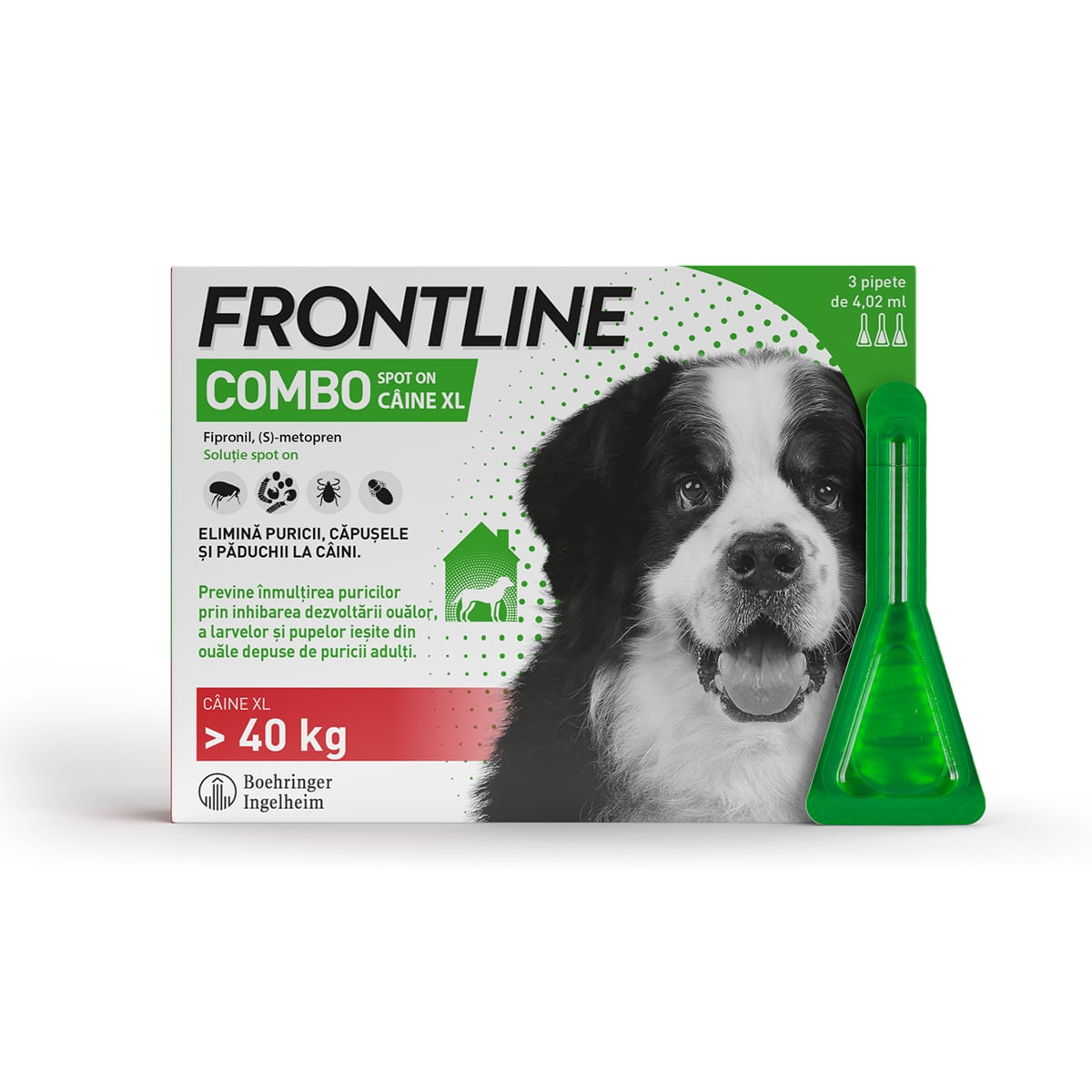 Frontline Combo, soluție spot-on antiparazitara, caini FRONTLINE Combo, spot-on, soluție antiparazitară, câini 40-60kg, 3 pipete