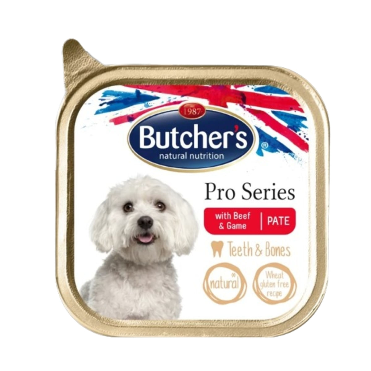 BUTCHER\'S Pro Series Teeth & Bones, XS-S, Vită și Vânat, tăviță hrană umedă câini, sensibilități dentare, (pate), 150g - 1 | YEO