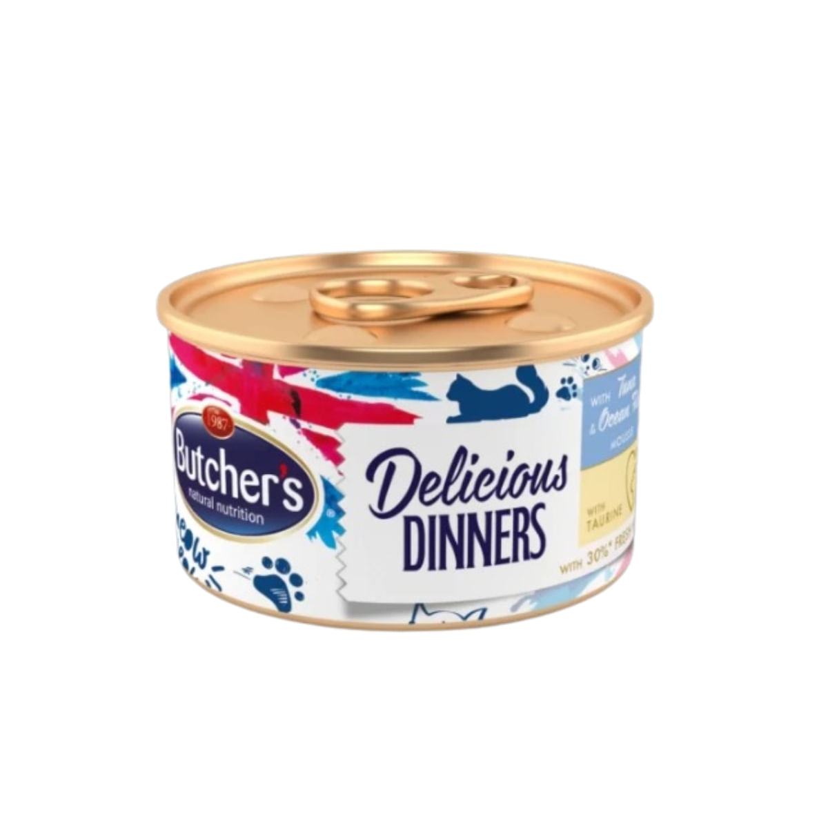 BUTCHER\'S Delicious Dinners, Ton și Pește, conservă hrană umedă fără cereale pisici, apetit capricios, (pate), 85g