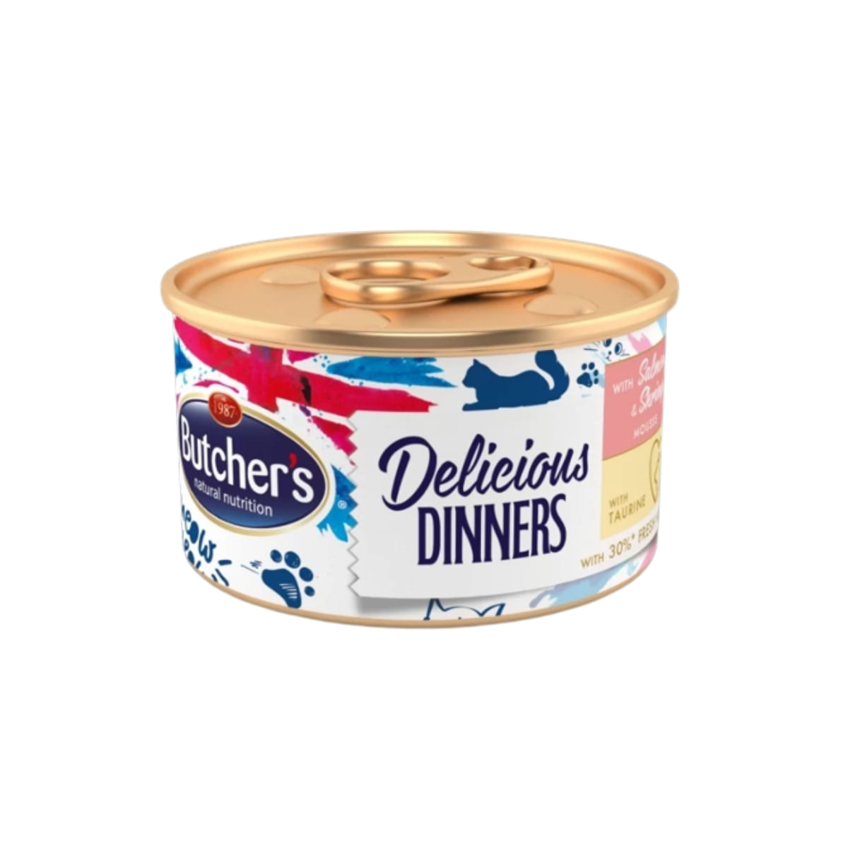 BUTCHER\'S Delicious Dinners, Somon și Creveți, conservă hrană umedă fără cereale pisici, apetit capricios, (pate), 85g