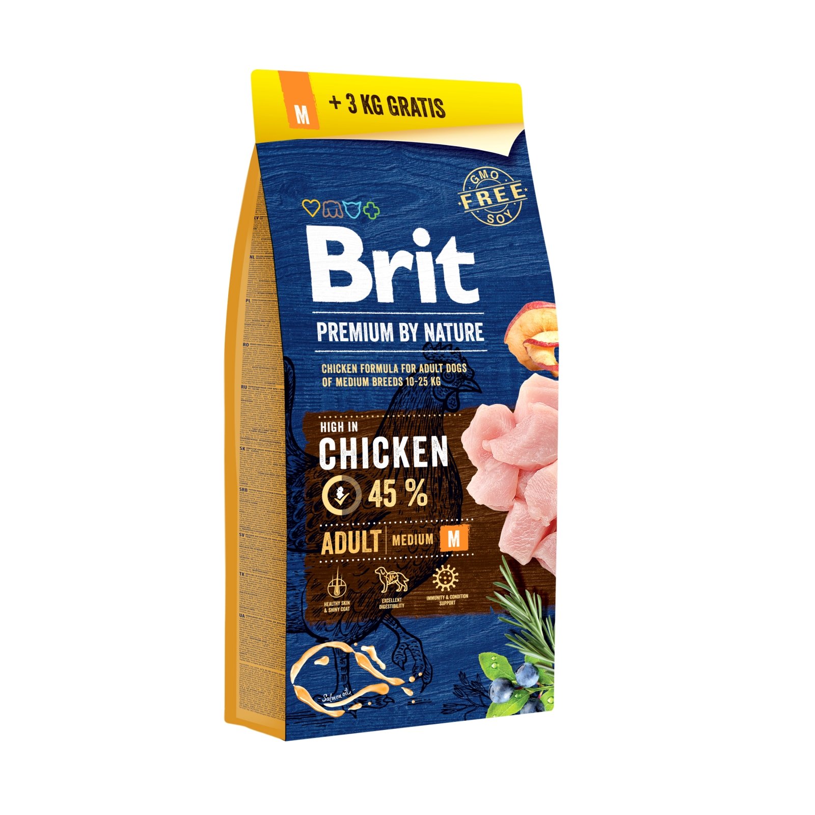 BRIT Premium By Nature Adult Medium Breed, M, Pui, hrană uscată câini, 15kg+3kg GRATUIT - 1 | YEO