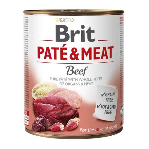 BRIT Pate & Meat, Vită, conservă hrană umedă fără cereale câini, (pate cu bucăți de carne), 800g