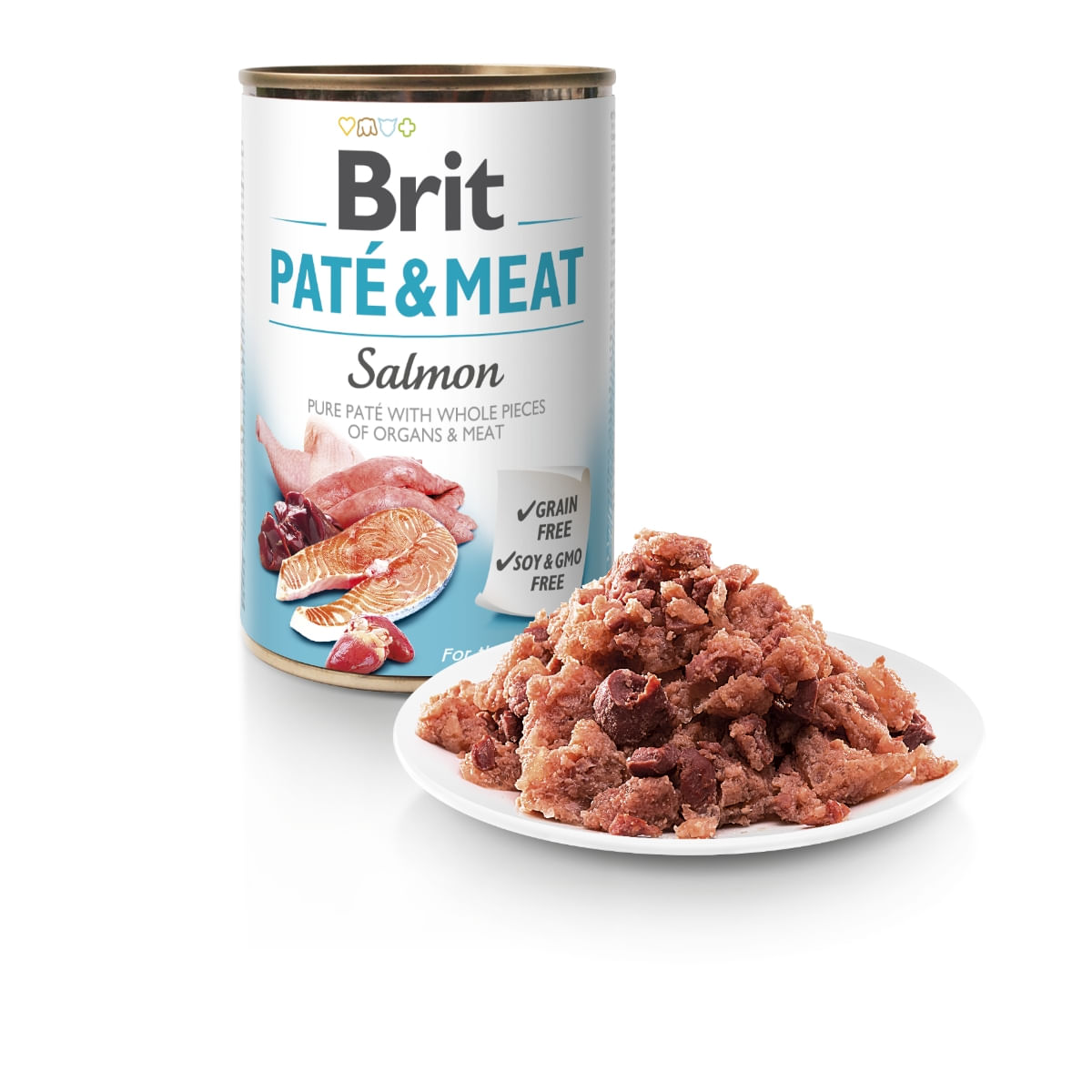 BRIT Pate & Meat, Somon, conservă hrană umedă fără cereale câini, (pate cu bucăți de carne), 800g