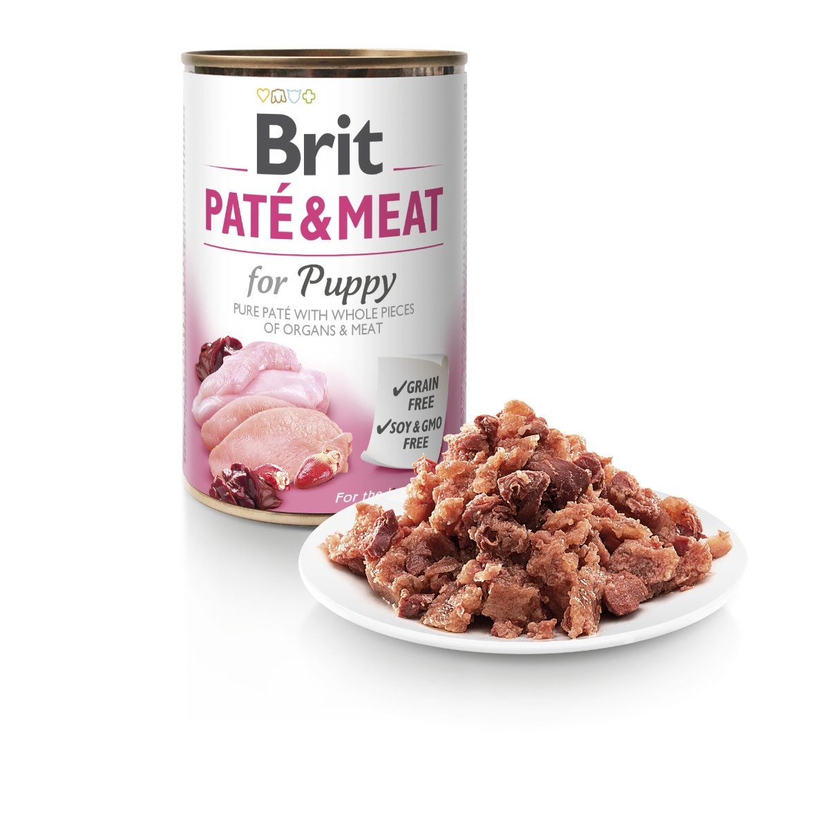 BRIT Pate & Meat Puppy, Pui și Curcan, conservă hrană umedă fără cereale câini junior, (pate cu bucăți de carne), 400g - 2 | YEO