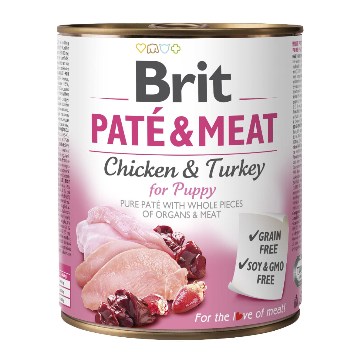 BRIT Pate & Meat Puppy, Pui și Curcan, conservă hrană umedă fără cereale câini junior, (pate cu bucăți de carne), 800g - 2 | YEO