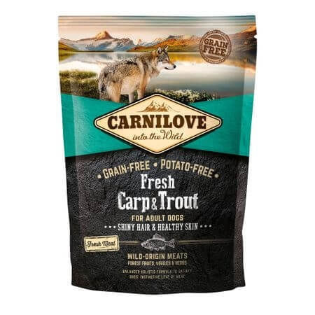 CARNILOVE Fresh Hair & Skin S-XL, Crap și Păstrăv, hrană uscată fără cereale câini, piele si blană, 1.5kg - 1 | YEO