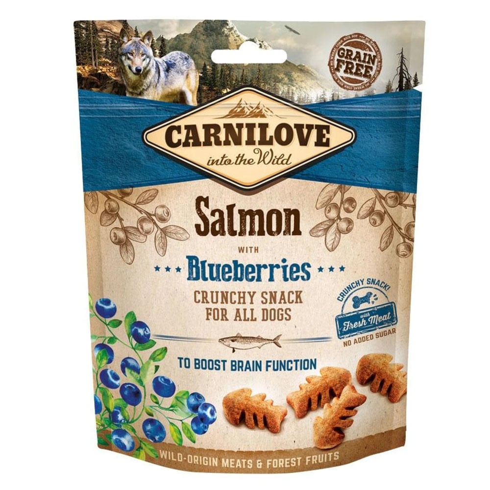 CARNILOVE Crunchy Snack, Somon cu Afine, recompense funcționale fără cereale câini, suport neurologic, 200g