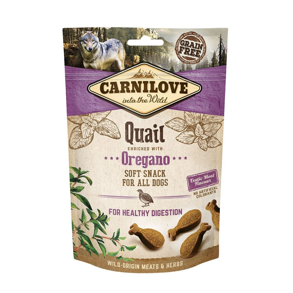 CARNILOVE Semi Moist Snack, Prepeliță cu Oregano, recompense funcționale fără cereale câini, sensibilități digestive, 200g