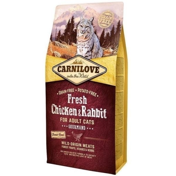 CARNILOVE Fresh Gourmand, Pui și Iepure, hrană uscată fără cereale pisici, apetit capricios, 2kg