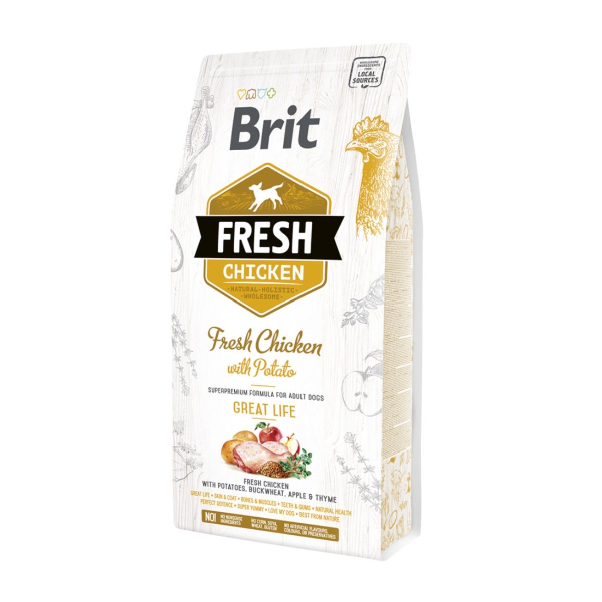 BRIT Fresh Great Life Adult S-XL, Pui cu Cartof, hrană uscată conținut redus cereale câini, 2.5kg - 1 | YEO