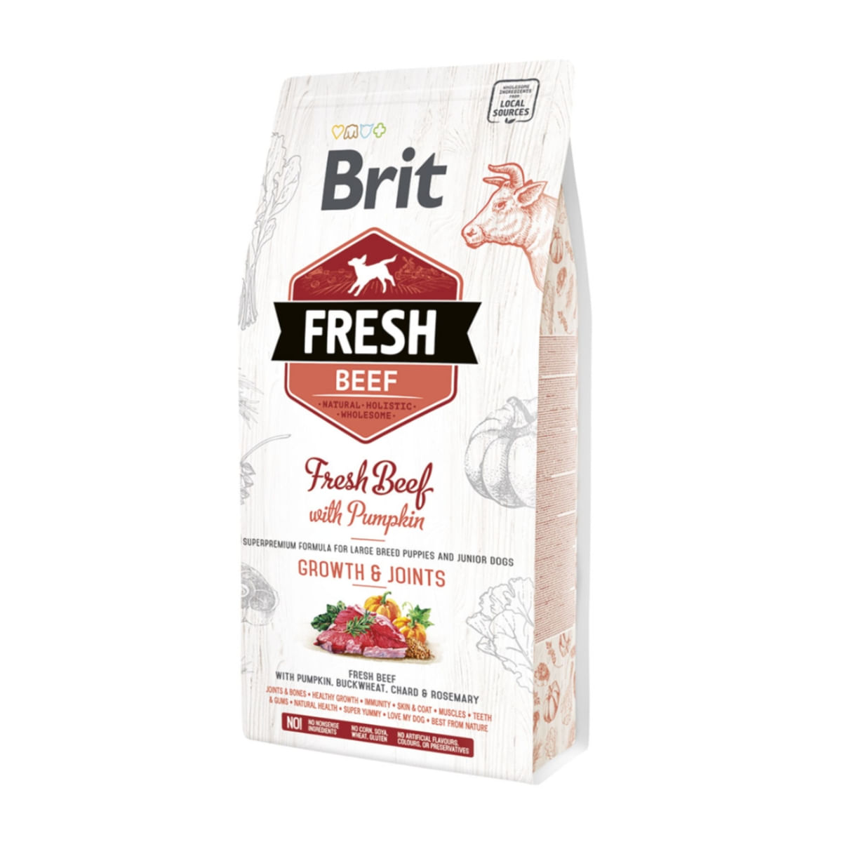 BRIT Fresh Bones & Joints Junior L-XL, Vită cu Dovleac, hrană uscată conținut redus cereale câini junior, 2.5kg - 1 | YEO