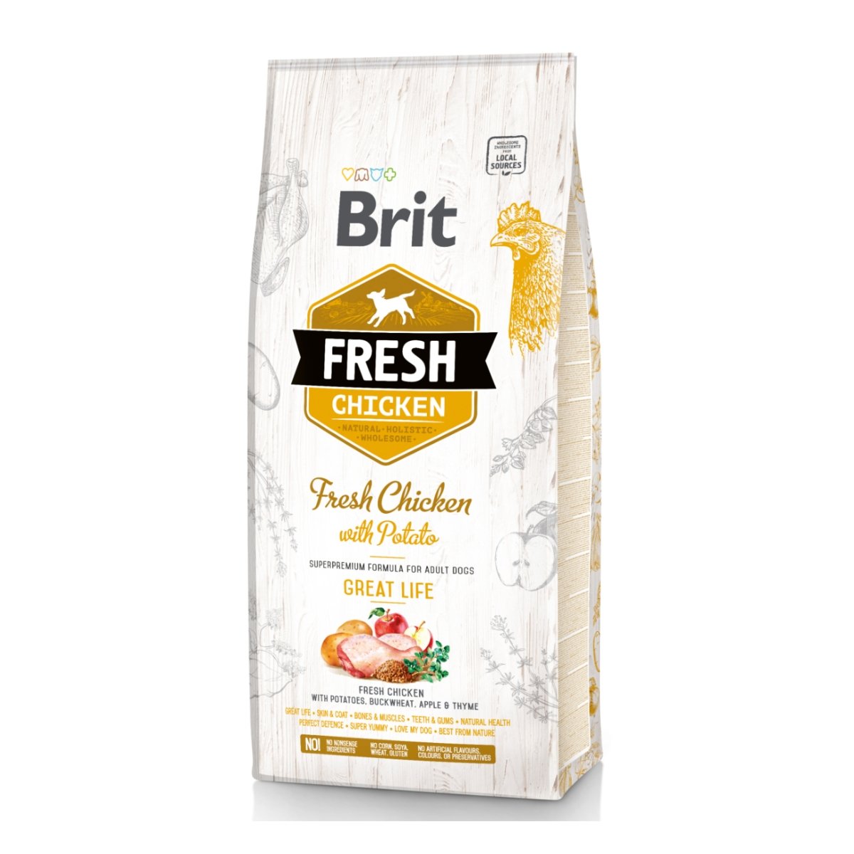 BRIT Fresh Great Life Adult S-XL, Pui cu Cartof, hrană uscată conținut redus cereale câini, 12kg - 1 | YEO