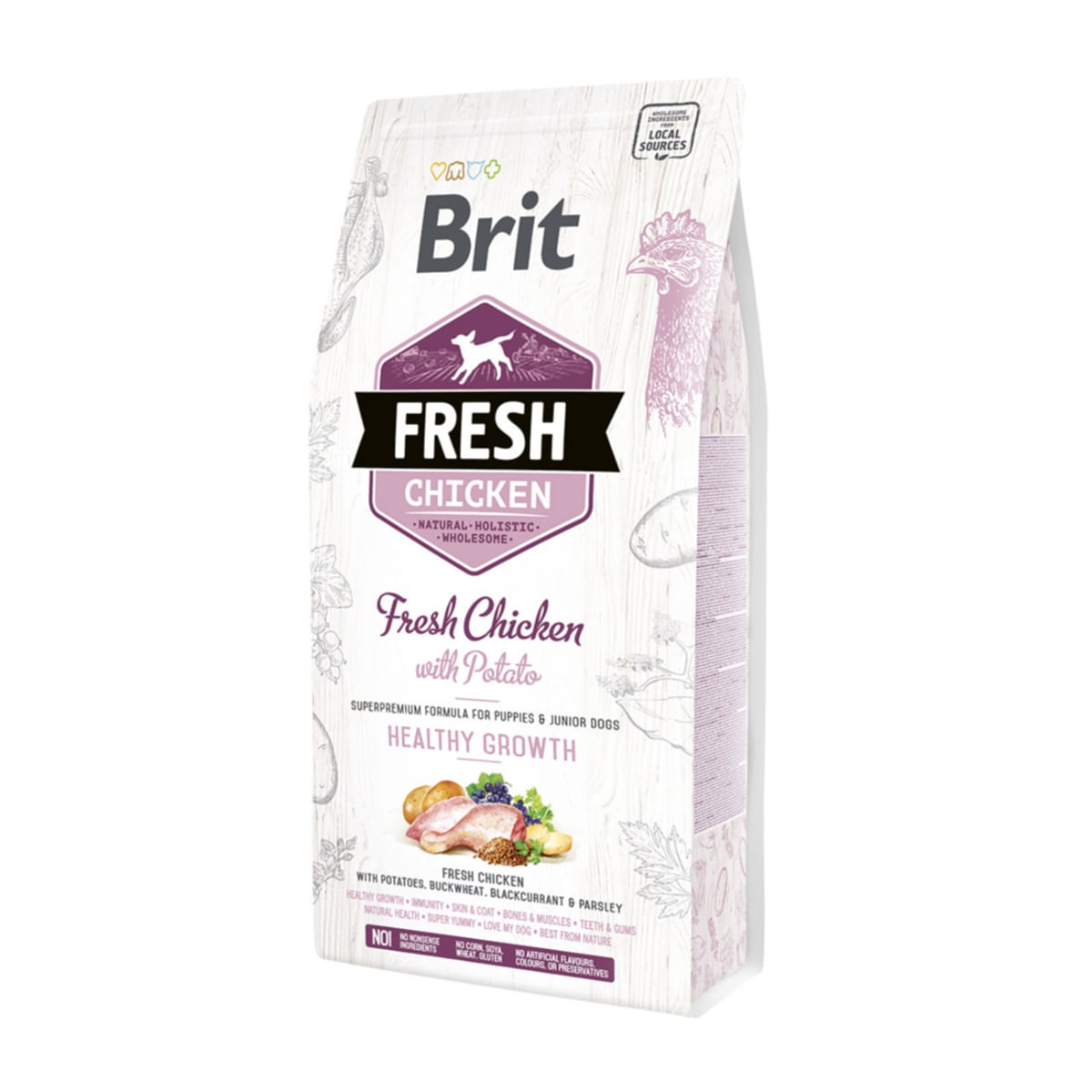 BRIT Fresh Healthy Growth Puppy & Junior S-XL, Pui cu Cartof, hrană uscată conținut redus cereale câini junior, 2.5kg - 1 | YEO