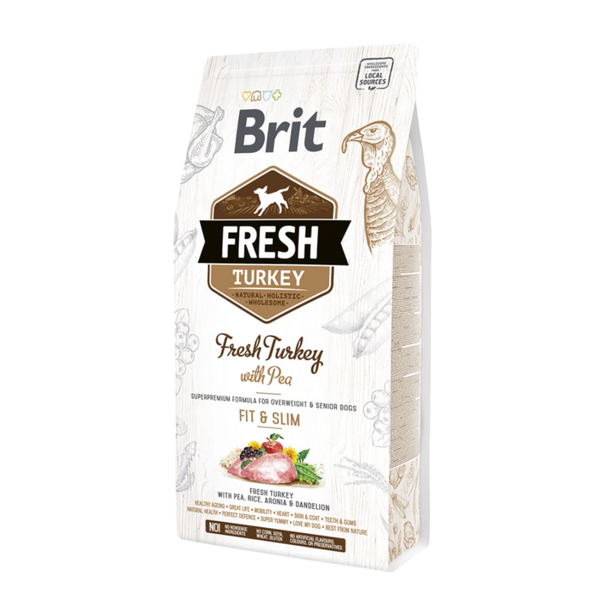 BRIT Fresh Fit & Slim Adult S-XL, Curcan cu Mazăre, hrană uscată conținut redus cereale câini, managemetul greutății, 2.5kg