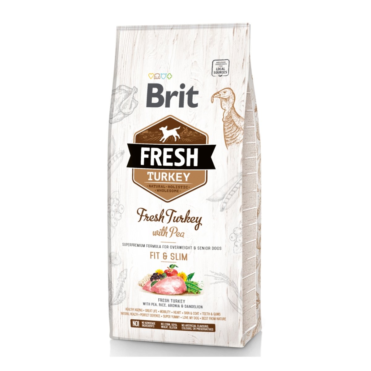 BRIT Fresh Fit & Slim Adult S-XL, Curcan cu Mazăre, hrană uscată conținut redus cereale câini, managemetul greutății, 12kg - 1 | YEO